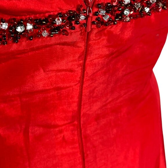 Vintage Y2K Studio 17 Red Strapless Mermaid Gown W/ Rhinestones & Bow - Size 16 - Picture 9 of 10